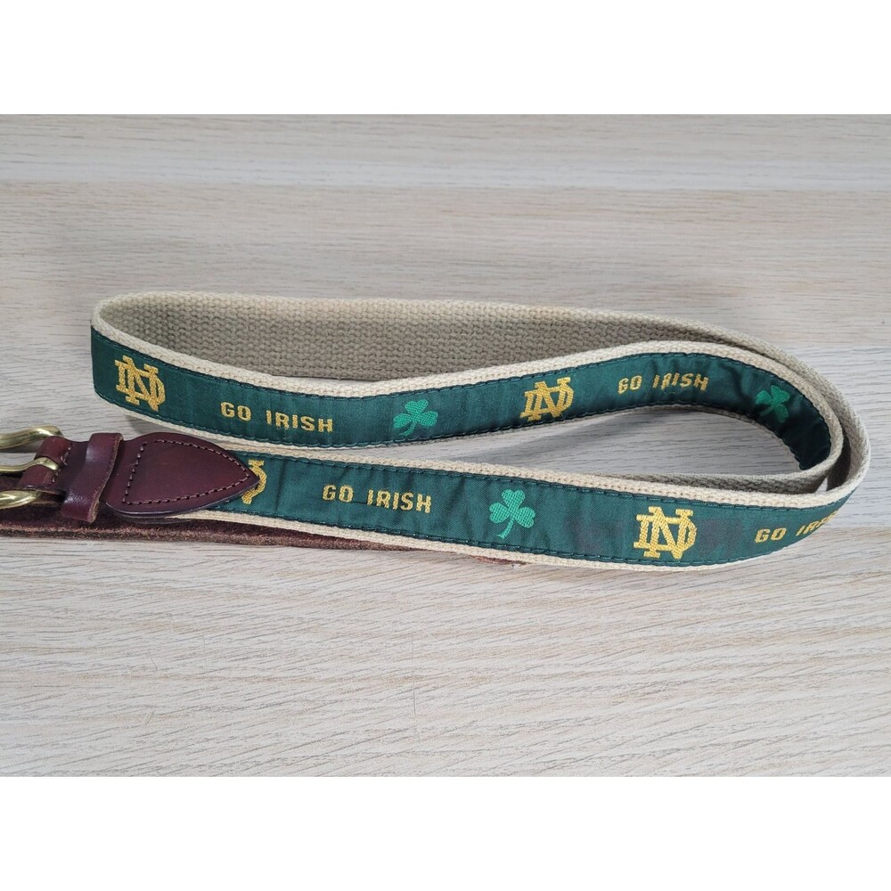 VTG Notre Dame Go Irish Ribbon Belt Cape Cod Mercantile Solid Brass Buckle 46”